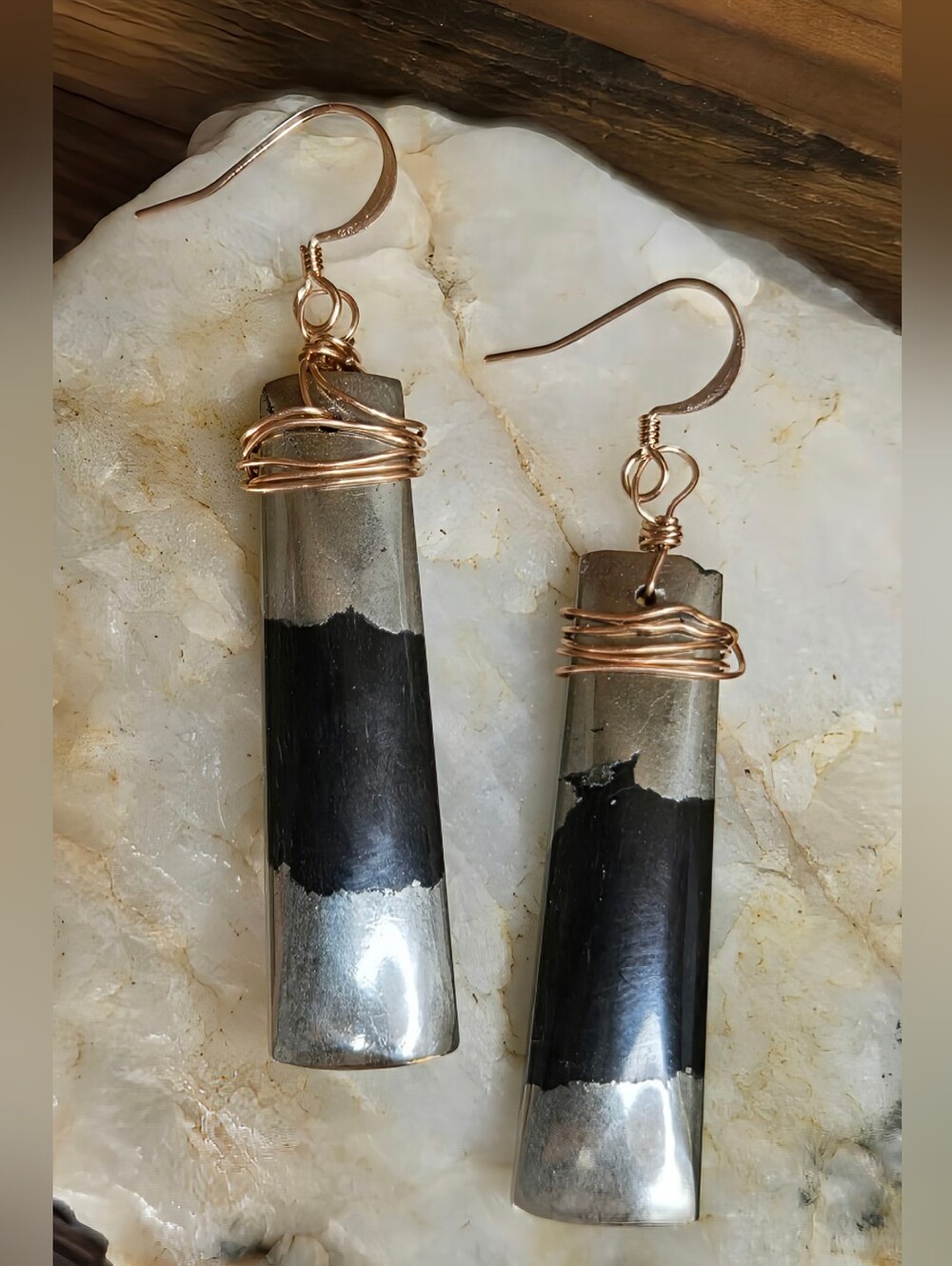Natural Arizona's APACHE GOLD In Long Stone In Red Copper Artisan Made Earrings